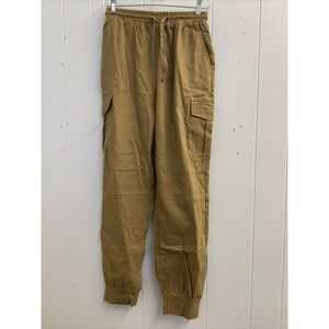 Pantalon Joggers Pants Womens Small Brown Drawstring Cargo-Pocket Khaki 30517